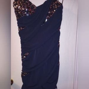 Navy Blue Short Strapless Sequin Dress